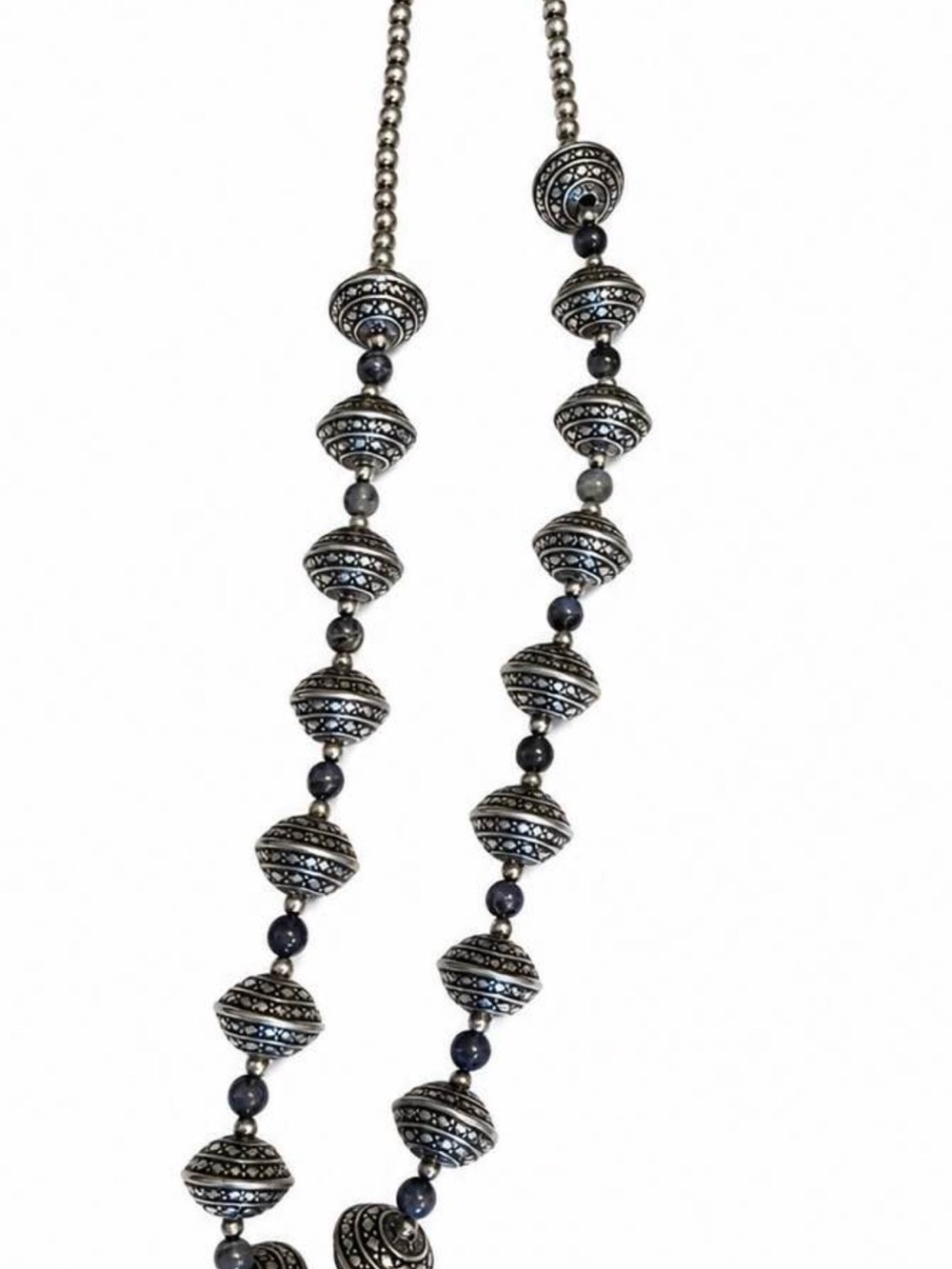 Chico’s Silver-Tone & Navy Blue Antiqued Statement Necklace 21”
